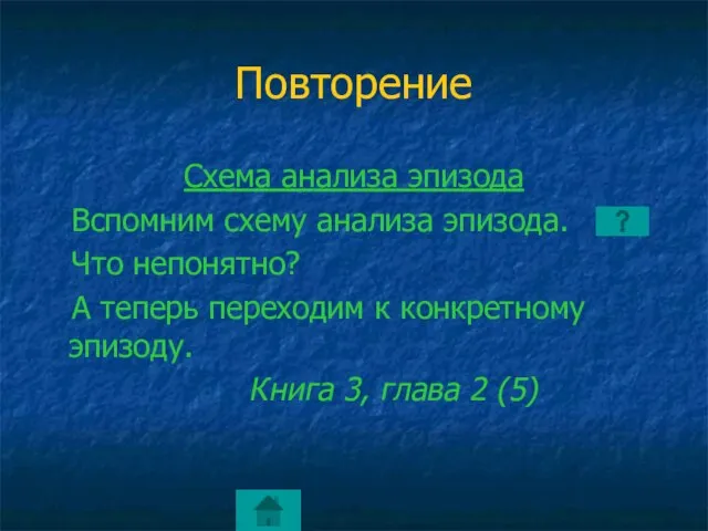 Повторение Схема анализа эпизода Вспомним схему анализа эпизода. Что непонятно? А теперь