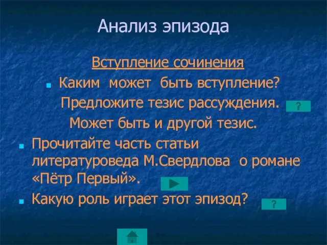 Анализ эпизода Вступление сочинения Каким может быть вступление? Предложите тезис рассуждения. Может