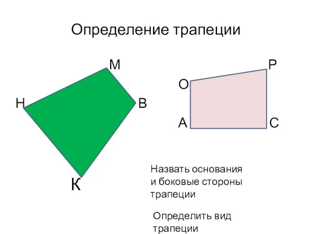 Определение трапеции М Р О Н В А С К Назвать основания