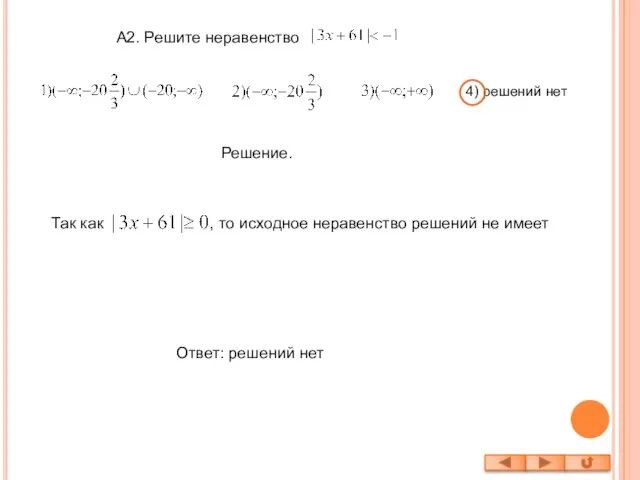 А2. Решите неравенство Решение. Так как , то исходное неравенство решений не