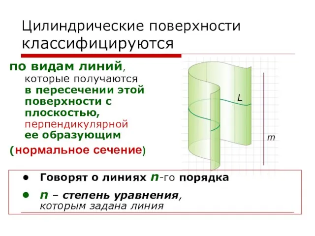 Цилиндрические поверхности классифицируются по видам линий, которые получаются в пересечении этой поверхности