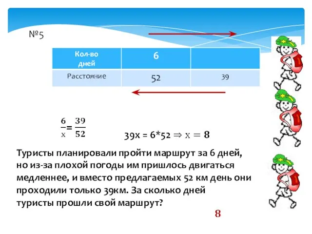 №5 Туристы планировали пройти маршрут за 6 дней, но из-за плохой погоды