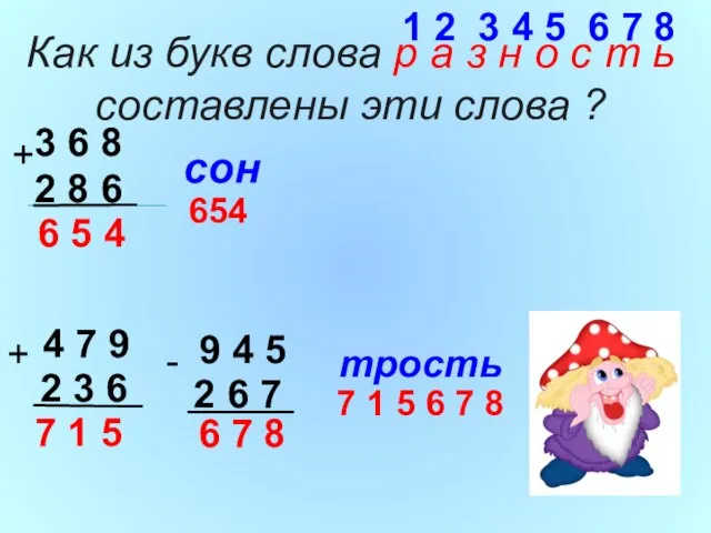 Как из букв слова р а з н о с т ь