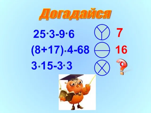 25 3-9 6 (8+17) 4-68 16 3 15-3 3 9 Догадайся 7