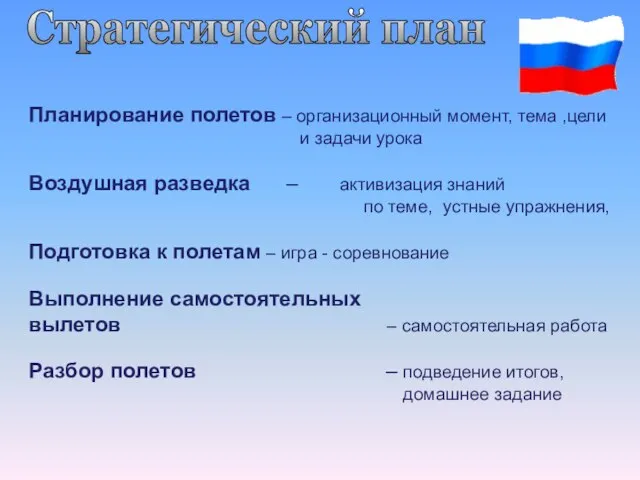 Планирование полетов – организационный момент, тема ,цели и задачи урока Воздушная разведка