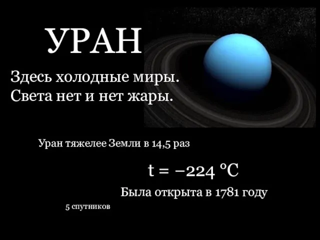 УРАН Здесь холодные миры. Света нет и нет жары. t = −224