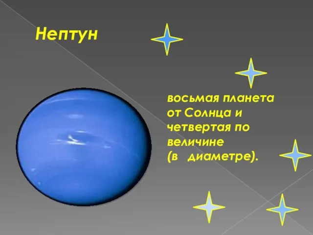 Нептун восьмая планета от Солнца и четвертая по величине (в диаметре).
