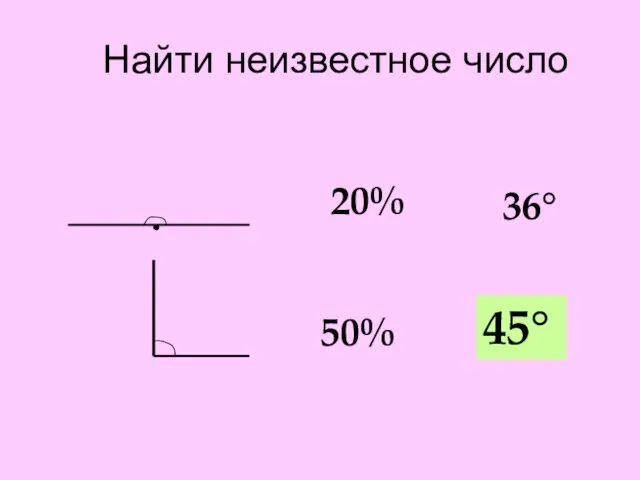 Найти неизвестное число 20% 50% 36° ? 45°