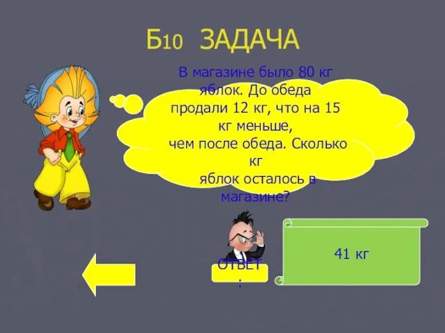 Б10 ЗАДАЧА 41 кг В магазине было 80 кг яблок. До обеда