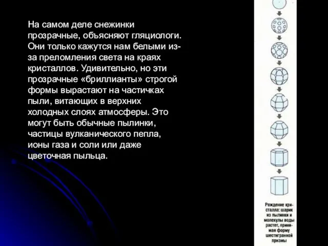 На самом деле снежинки прозрачные, объясняют гляциологи. Они только кажутся нам белыми