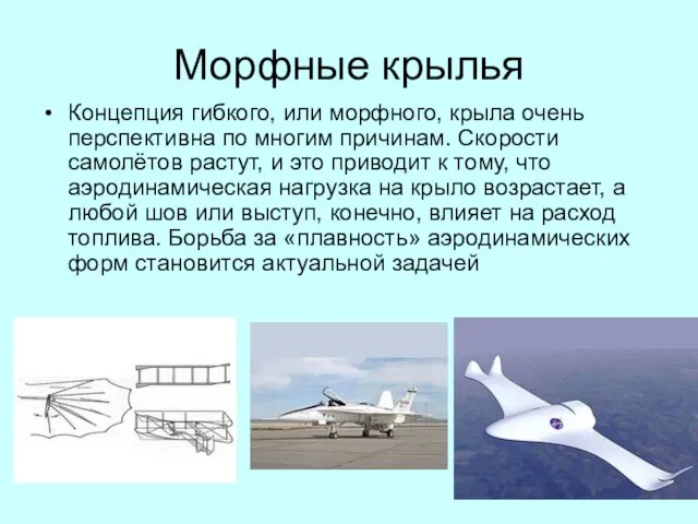 Морфные крылья Концепция гибкого, или морфного, крыла очень перспективна по многим причинам.