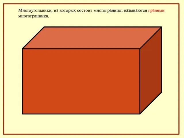 Многоугольники, из которых состоит многогранник, называются гранями многогранника.