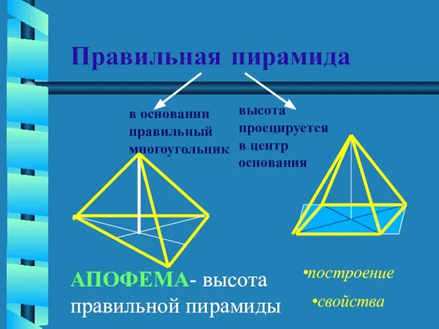 Правильная пирамида в основании правильный многоугольник высота проецируется в центр основания построение