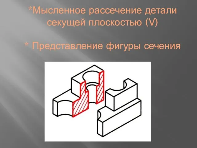 *Мысленное рассечение детали секущей плоскостью (V) * Представление фигуры сечения