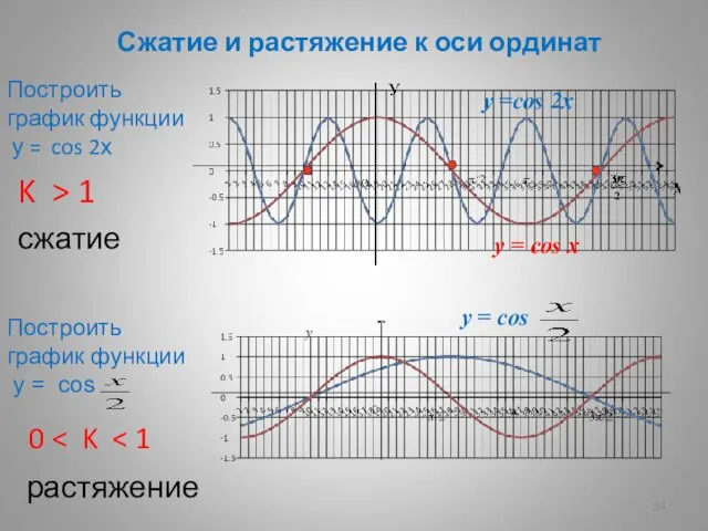 Сжатие и растяжение к оси ординат Построить график функции у = cos