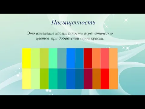 Насыщенность Это изменение насыщенности ахроматических цветов при добавлении серой краски.