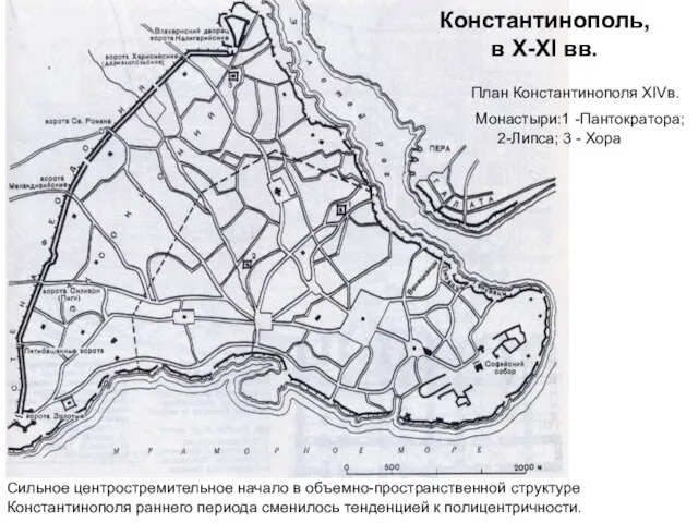 Константинополь, в Х-ХI вв. План Константинополя ХIVв. Монастыри:1 -Пантократора; 2-Липса; 3 -