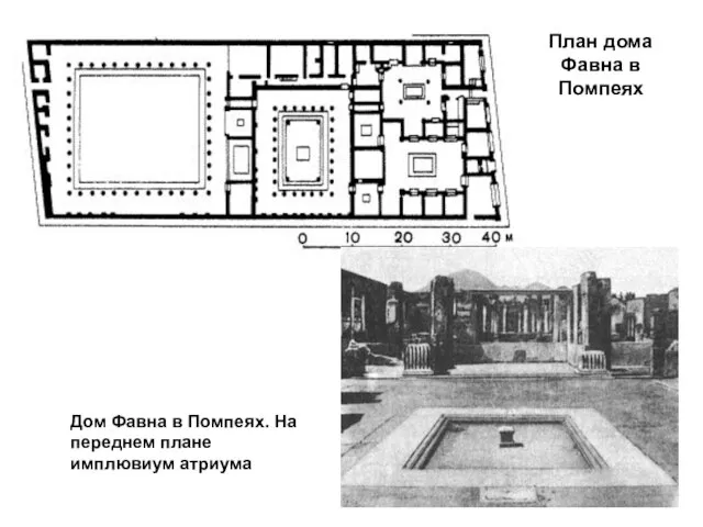 План дома Фавна в Помпеях Дом Фавна в Помпеях. На переднем плане имплювиум атриума