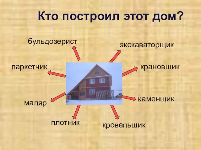 Кто построил этот дом? бульдозерист экскаваторщик крановщик каменщик кровельщик плотник маляр паркетчик