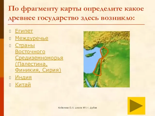 Кобелева О.Л. школа №1 г. Дубна По фрагменту карты определите какое древнее