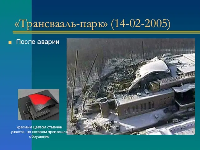 «Трансвааль-парк» (14-02-2005) После аварии красным цветом отмечен участок, на котором произошло обрушение