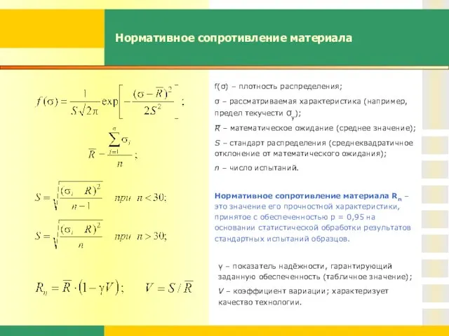 Нормативное сопротивление материала f(σ) – плотность распределения; σ – рассматриваемая характеристика (например,