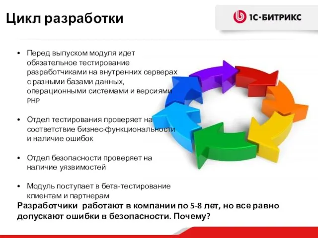 Перед выпуском модуля идет обязательное тестирование разработчиками на внутренних серверах с разными