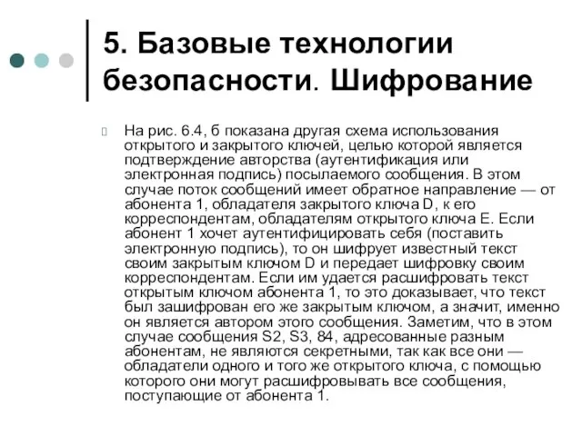 5. Базовые технологии безопасности. Шифрование На рис. 6.4, б показана другая схема