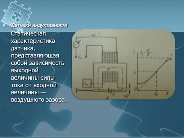 Датчики индуктивности Статиче­ская характеристика датчика, представляющая собой за­висимость выходной величины силы тока