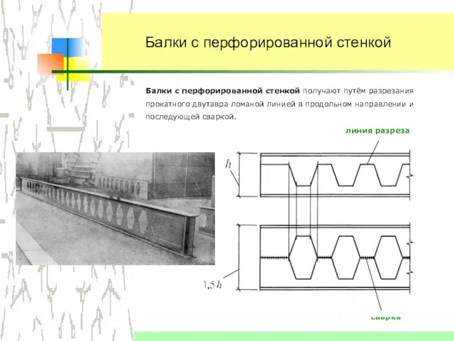 Балки с перфорированной стенкой Балки с перфорированной стенкой получают путём разрезания прокатного