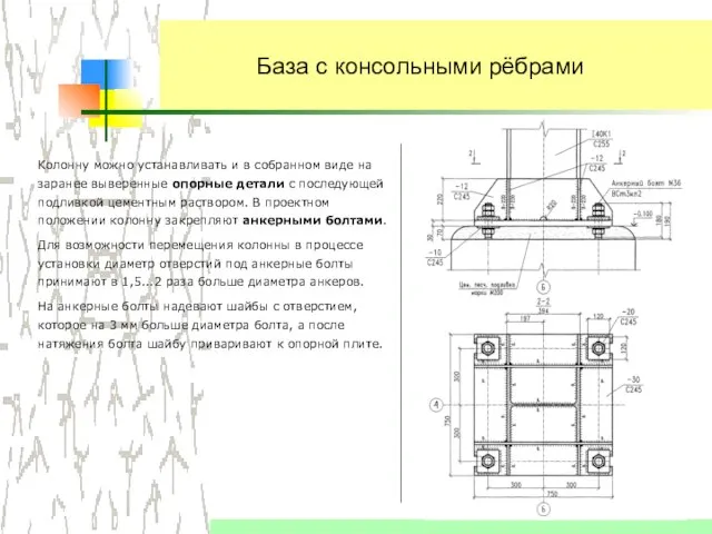 База с консольными рёбрами Колонну можно устанавливать и в собранном виде на