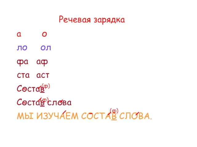 а о ло ол фа аф ста аст Состав Состав слова МЫ