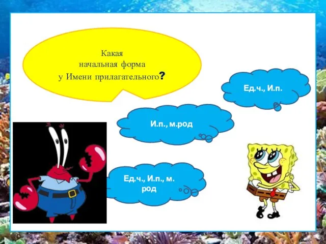 Какая начальная форма у Имени прилагательного? Ед.ч., И.п., м. род И.п., м.род Ед.ч., И.п.