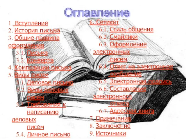 Оглавление 1. Вступление 2. История письма 3. Общие правила оформления 3.1. Письма