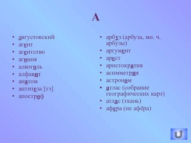 А августовский агент агентство агония алкоголь алфавит анатом антитеза [тэ] апостроф арбуз