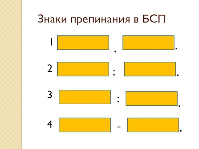 Знаки препинания в БСП , ; : - . . . . 1 2 3 4