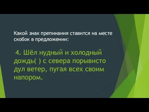 Какой знак препинания ставится на месте скобок в предложении: 4. Шёл нудный