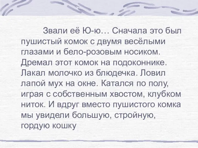 Звали её Ю-ю… Сначала это был пушистый комок с двумя весёлыми глазами