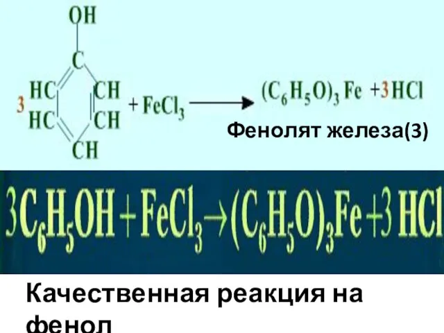 Фенолят железа(3) Качественная реакция на фенол Качественная реакция на фенол