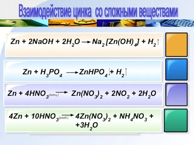 Zn + 2NaOH + 2H2O Na2 [Zn(OH)4] + H2 Zn + H3PO4