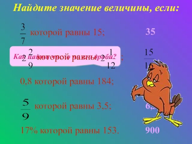 35 230 6,3 900 Как найти число по его дроби? Найдите значение