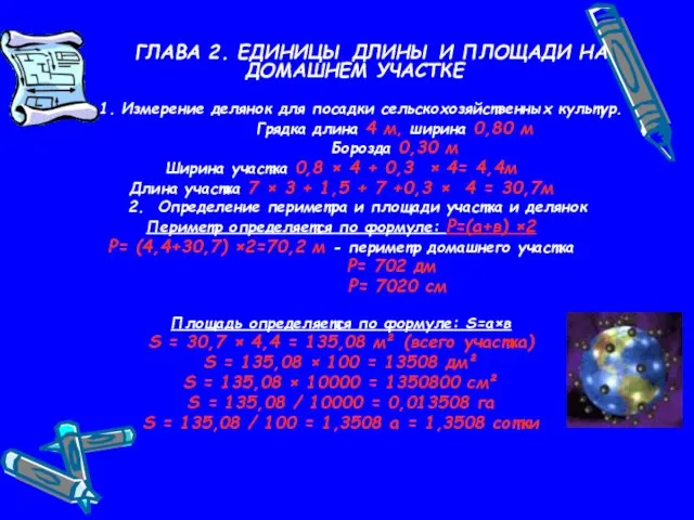 ГЛАВА 2. ЕДИНИЦЫ ДЛИНЫ И ПЛОЩАДИ НА ДОМАШНЕМ УЧАСТКЕ 1. Измерение делянок