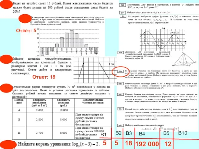 В1 В2 В3 В4 В5 В10 5 Ответ: 5 Ответ: 18 18 5 192 000 12