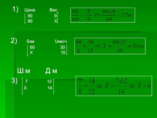 1) Цена Вес 80 9 60 Х 2) Sкм Uкм/ч 60 30