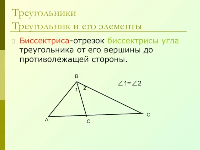 Биссектриса-отрезок биссектрисы угла треугольника от его вершины до противолежащей стороны. Треугольники Треугольник