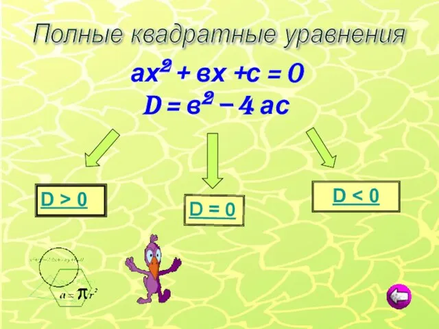 D = 0 D D > 0 ах2 + вх +с =