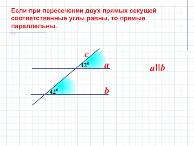 420 Если при пересечении двух прямых секущей соответственные углы равны, то прямые