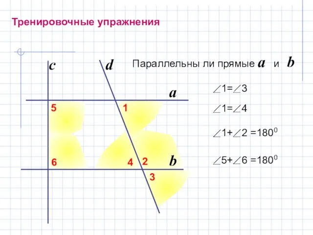 Тренировочные упражнения Параллельны ли прямые a и b b a d c