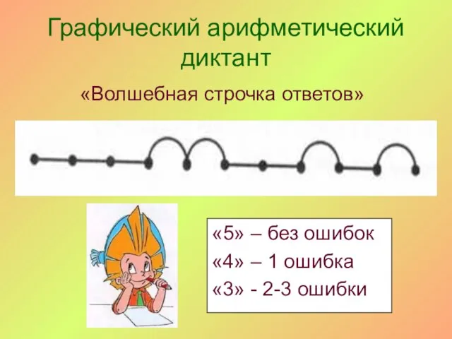 «Волшебная строчка ответов» Графический арифметический диктант «5» – без ошибок «4» –