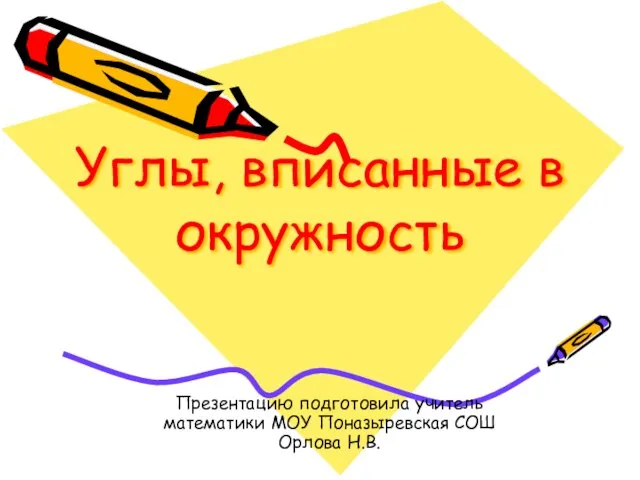 Углы, вписанные в окружность Презентацию подготовила учитель математики МОУ Поназыревская СОШ Орлова Н.В.